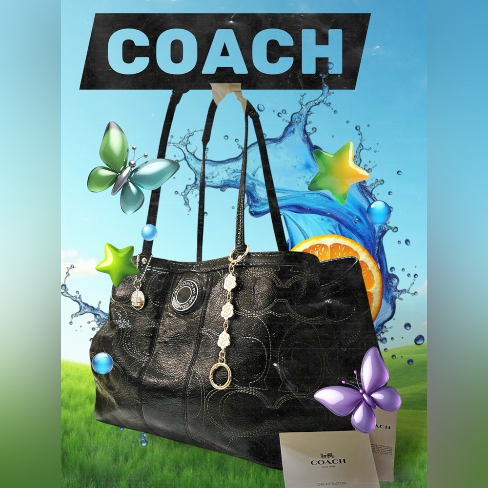 Vintage style COACH soho shoulder bag kisslock Black Leather Tote handbag - Picture 3 of 17